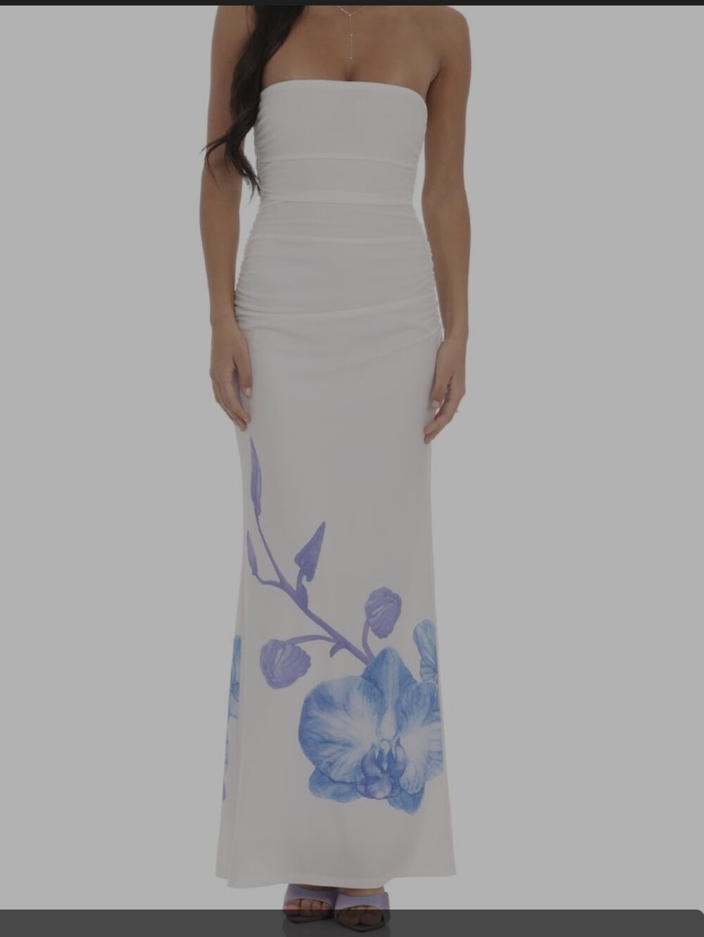 LUCY IN THE SKY NWT WHITE SHIRRED TOP MAXI MERMAID FIT FLORAL DRESS MED
